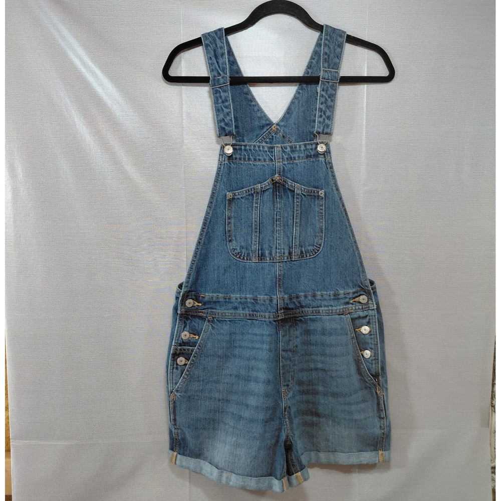 Old Navy Denim Bibbed Shortalls Overalls Women's 8 Adjustable Straps 3.5" Inseam